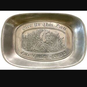 Vtg Silver Pewter Tray Eales 1779 Give Us This Day Our Daily Bread Prayer Bible
